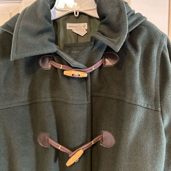 Jessica London Classic Wool Kelly Green Hooded Toggle Overcoat 16 - Picture 8 of 13